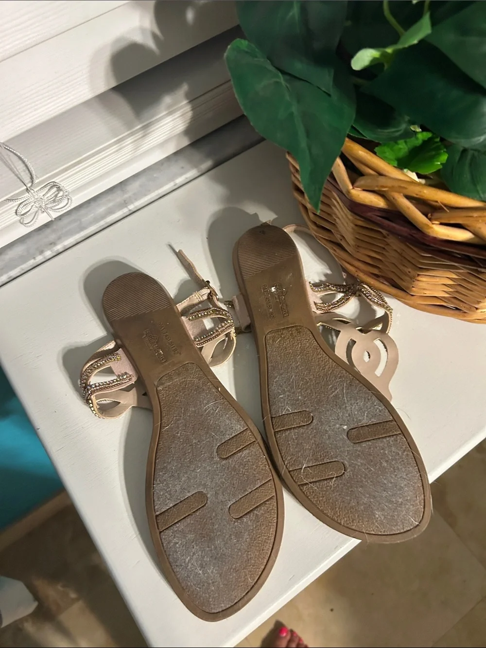 Fergalicious Pink Beaded T-Strap Sandals